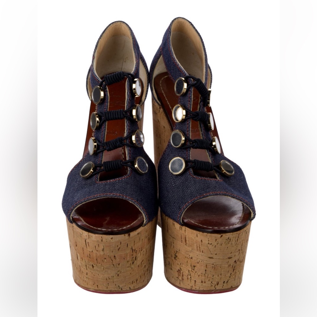 Denim Platform Wedge Sandals